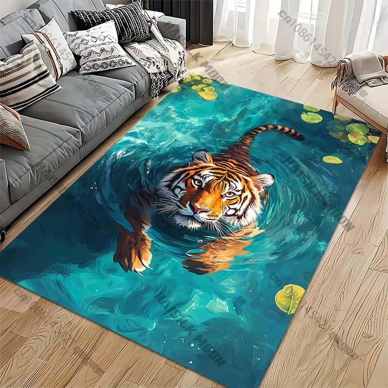 Tiger Swimming In Clear Water Carpet Yoga Living Room Room Decor Children's Crawling Mat Doormat Area Rug Games Mat