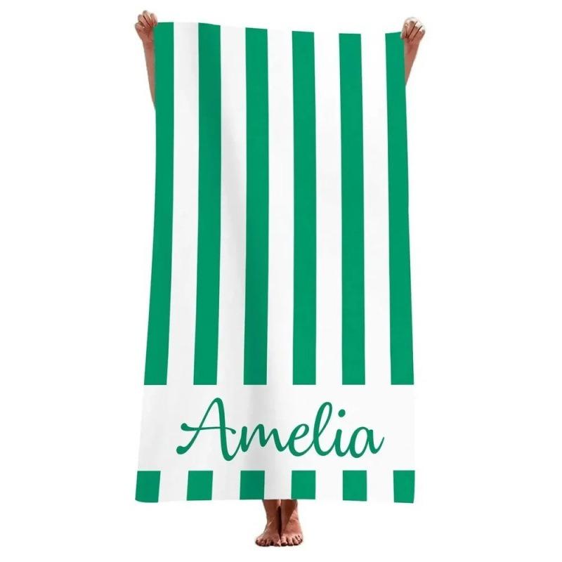 Name Beach Towel Navy Stripe Polyester Bath Towel Quick Dry Sandproof Large Blanket for Summer Vacation Seaside Gift Towel