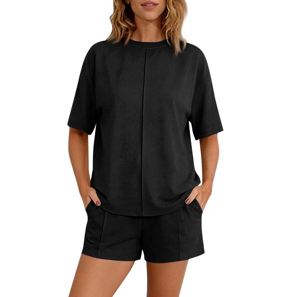 Women's 2-Piece Fashionable Casual Loose-Fit Short-Sleeve Top And Shorts Set