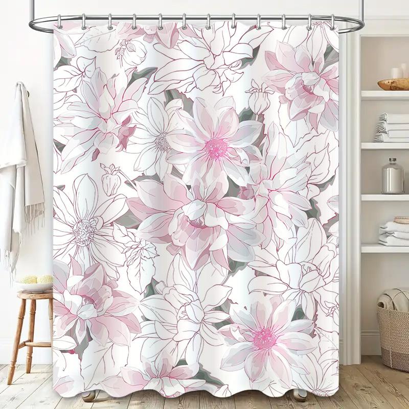 Whimsical Floral Bath Shower Curtain Pink Bloom Decor for Your Bathroom