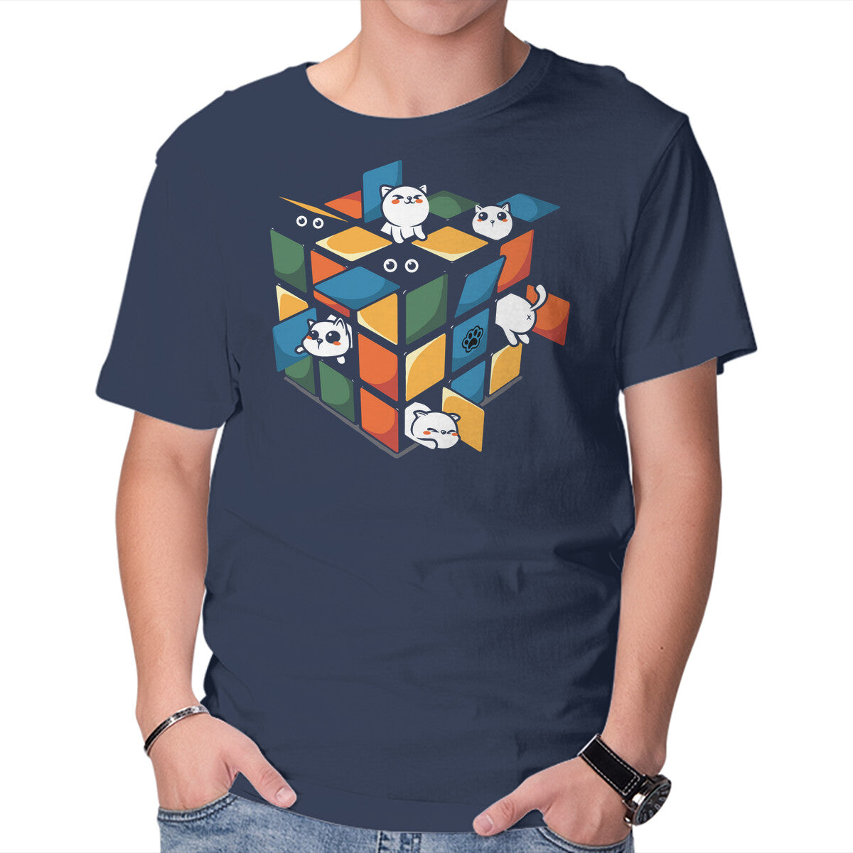 Unisex Crew Neck T-Shirt Rubiks Cats Graphic Short Sleeve Casual Tee XXL