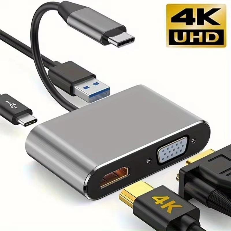 SUNROZ HDMI and VGA Adapter with Type-C Adapter Hub for USB-C To TV and Projector Cable for TV 4K (A486590)
