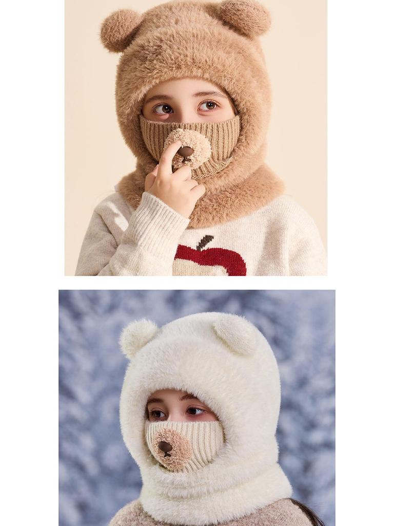 Kinderwolle Gestricktes Kapuzenhut- und Schal-Set für Herbst und Winter - Winddicht, Ohrenschützend, Warmes Pullover-Design