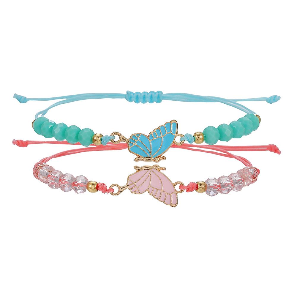 Butterfly braided bracelet, couple girlfriend beaded hand rope, alloy butterfly adjustable wax wire bracelet