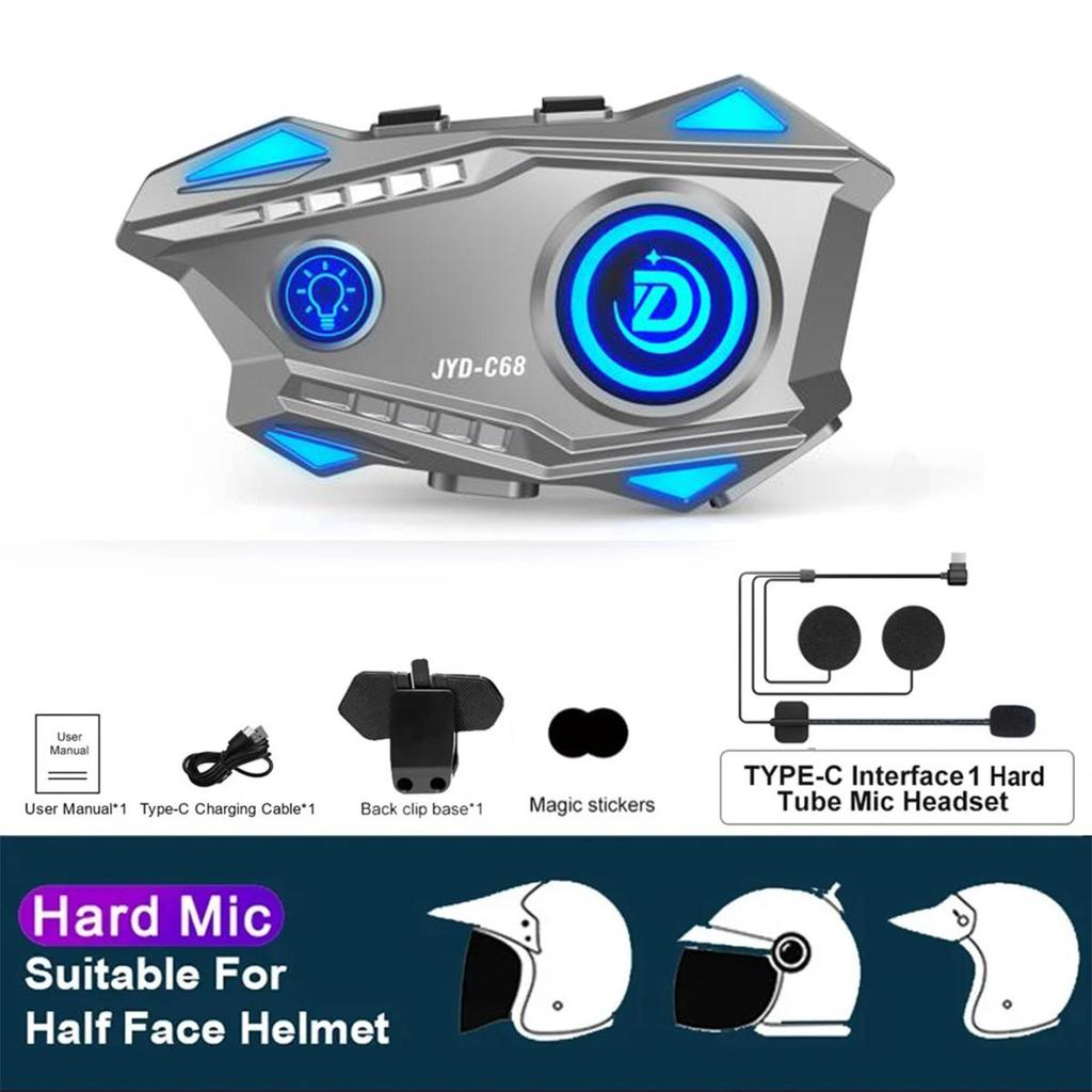 JYD-C68 Motorcycle Helmet Bluetooth Headset BT5.4 Handsfree Call Wireless Noise Reduction Waterproof Headphone with RGB Light For Motocross Rider