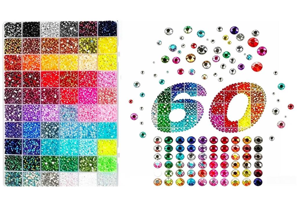 60-Cell 3mm Mixed Color Jelly AB Rhinestone Set for DIY Nails & Clothing