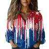 Women's Fashion Button Lapel Pocket Casual Shirt Independence Day Long Sleeve Top