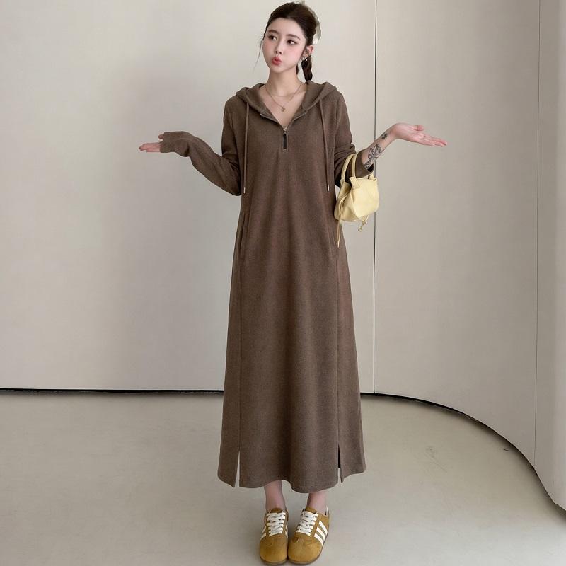 Long Sleeve Plus Size Black Hooded New In Dresses for Women Casual Loose Spring Autumn Winter Sweateshirt Dress