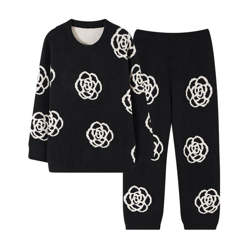 Half Fleece Pajamas Women'S Autumn And Winter Thickened Long-Sleeved Thermal Casual Pullover Can Be Worn Outside Loungewear Coral Fleece Suit