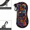 2D-Vintage Stained Glass Floral Pattern Zipper Sunglasses Case, Protective Eyewear Container, Elegant Bohemian Travel Spectacle Box Organizer for Wome