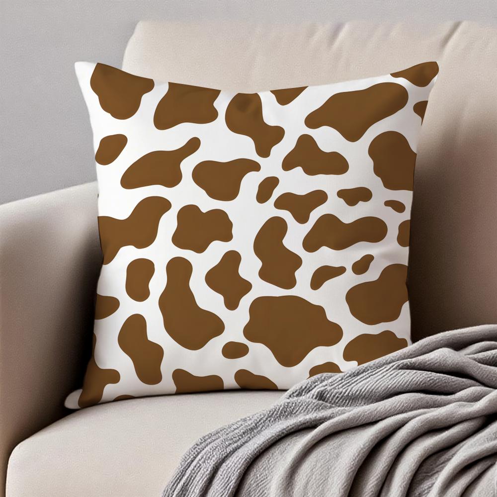 CCow Print Cushion Cover Pillowcase Antidustmite Invisible Zipper Short Plush Sofa Cushion