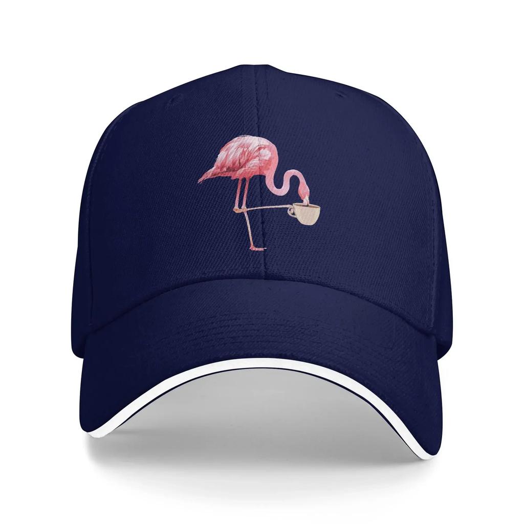 Flamingo Drinking Coffee Time Baseball Cap Cotton Adjustable Casual Sun Hat for Unisex Adults
