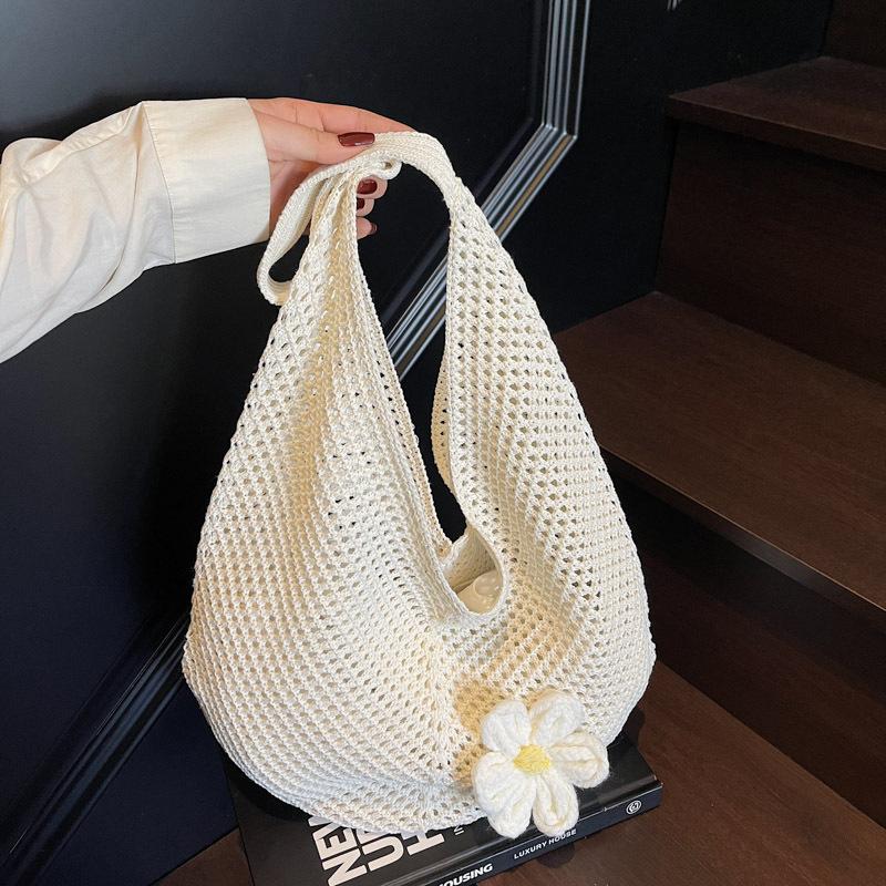 

Large capacity woven shoulder armpit bag tote bag women s new texture seaside leisure vacation beach bag fashion білий