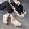 Fashion New 5cm Fashion Women Chunky Platform Ankle Boots Spring Autumn Genuine Leather Pleated Slip On Thick Sole Casual Short Boots