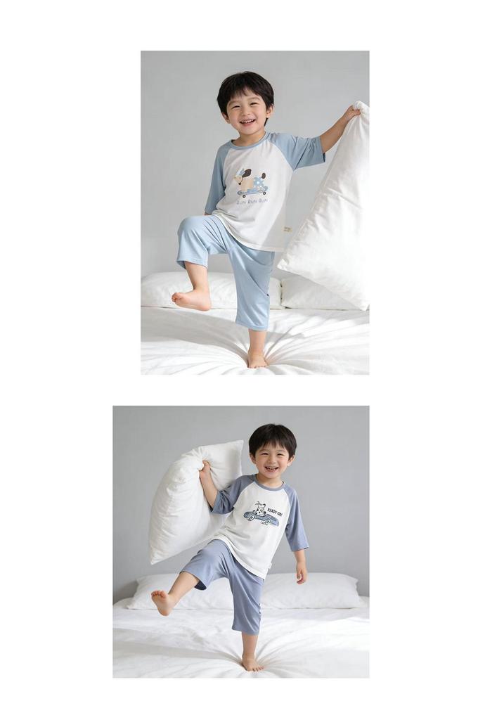 Girls' Air-Conditioned Pajama Set: 7-Point Sleeve & Pants, Ages 2-15, Sizes 80-160cm, Breathable Summer Sleepwear