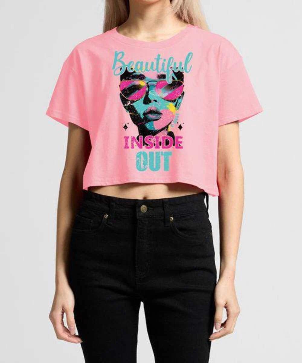 G West Beautiful Inside Out Pink Crop T-Shirt S