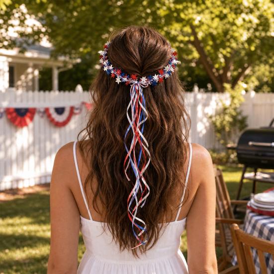 Glitter Star Headband, 4th of July Patriotic Party Celebration Tassel Headband, Women Masquerade Prom Festival Cocktail Hair Accessories