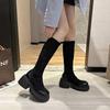 Thick-soled Boots Women's Spring and Autumn Boots Women's Knee-length Small Black Boots Elastic Thin Tall Fashion Boots