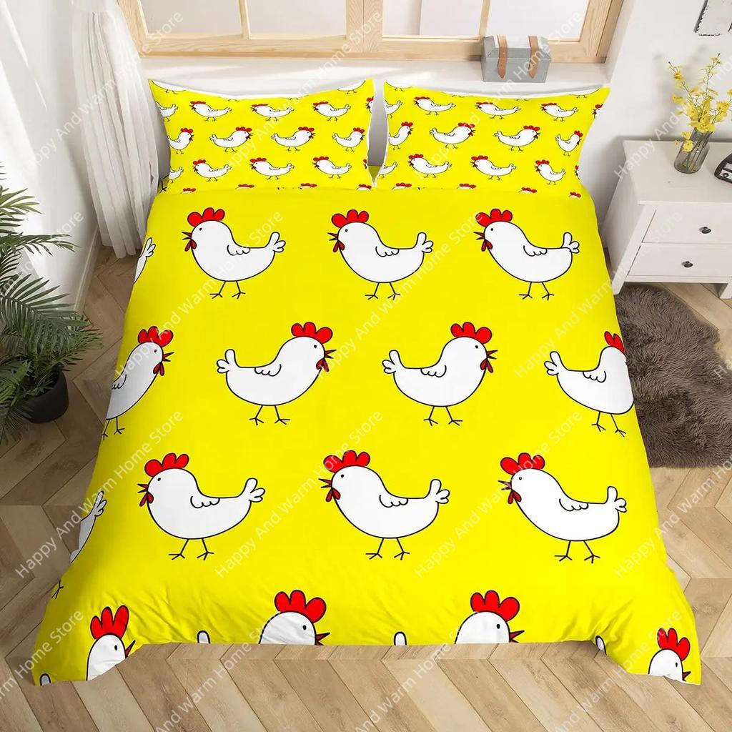 Lovely Duck King Quen Soft Duvet Cover Carton White Gose Beding Set Funy Farmhouse Animal Warm Comforter Cover Polyester Comfortable Quilt Cover