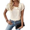 Women Elegant Solid Color Slanted Collar Short Sleeve Casual Blouse