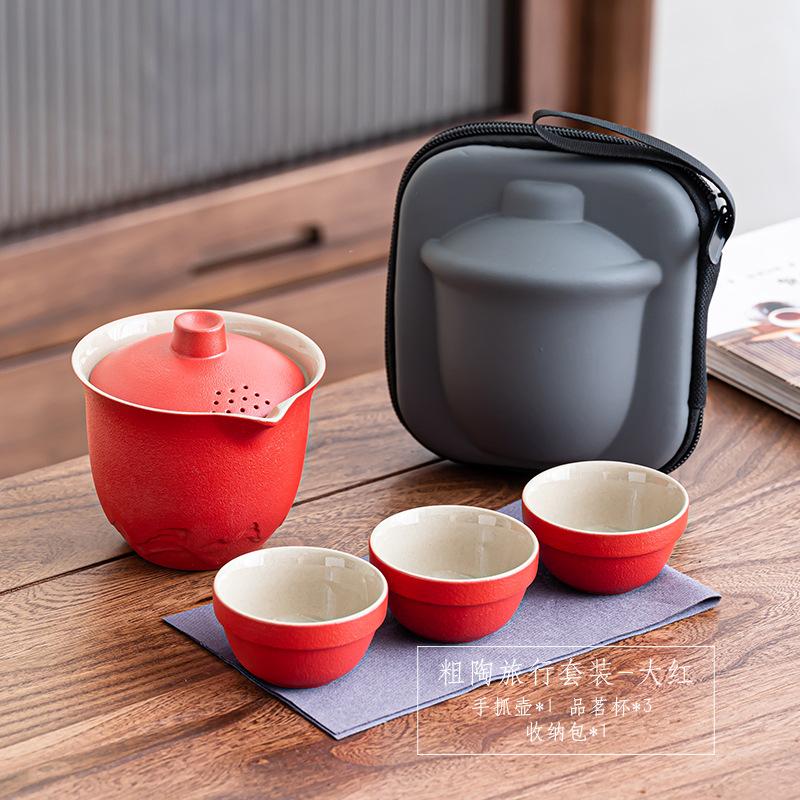 Outdoor camping kung fu teapot retro Jiangshan travel portable cover bowl set business annual meeting