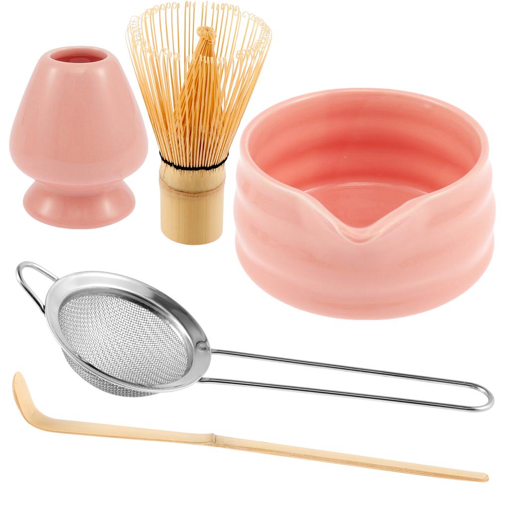 Matcha Besen Set Keramik Matcha Schale mit Ausgießer Matcha Bambusbesen Edelstahl Sieb Keramik Besenhalter Bambuslöffel
