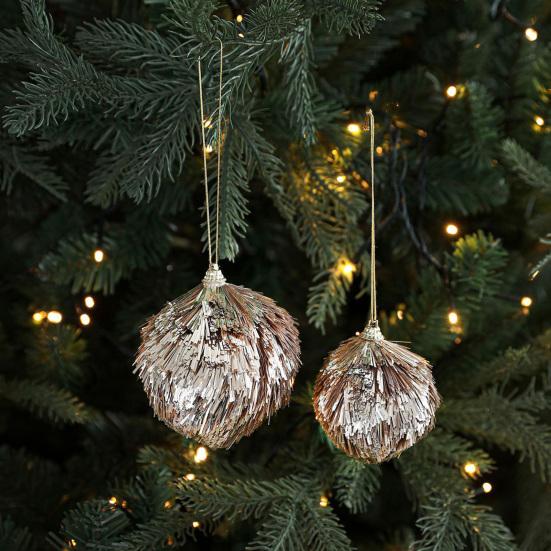 Glitter Tinsel Pom Poms Christmas Ornament Fluffy Pom Pom Ball Christmas Tree Hanging Deecoration for Holiday Party Decor