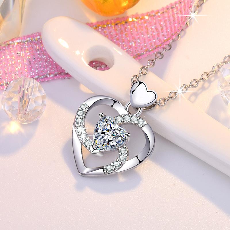 925 Sterling Silver Moon Necklace Pendant Zircon For Women Fashion Exquisite Student Girlfriend Jewelry Accessories Heart GiftGood Product