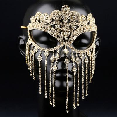 Maska s třásněmi z kamínků - halloweenský minimalistický elegantní doplněk na ples a párty