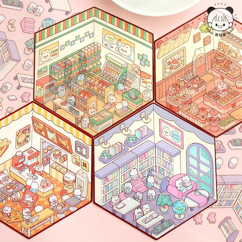 DIY Journamm Storage Stickers Scene Miniature Stickers Cabin Scene Stacking and Pasting Hand Account Scrapbooking Materials Kit