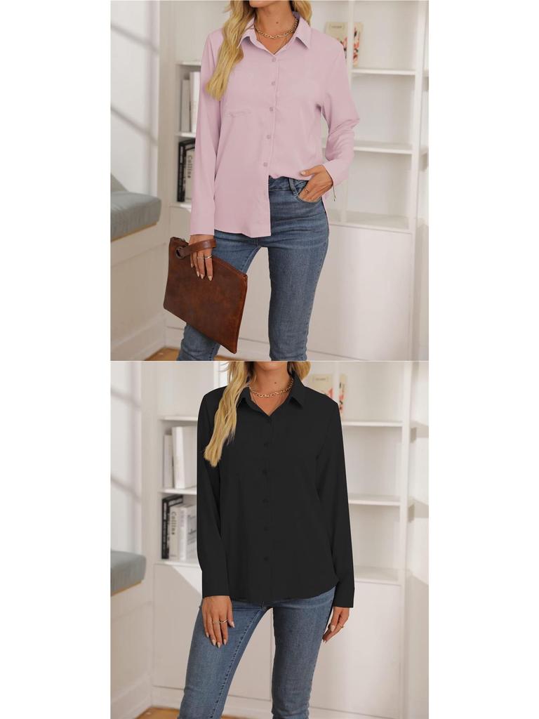 Women's Solid Color Long Sleeve Casual Lapel Shirt - New Spring/Summer Fashion