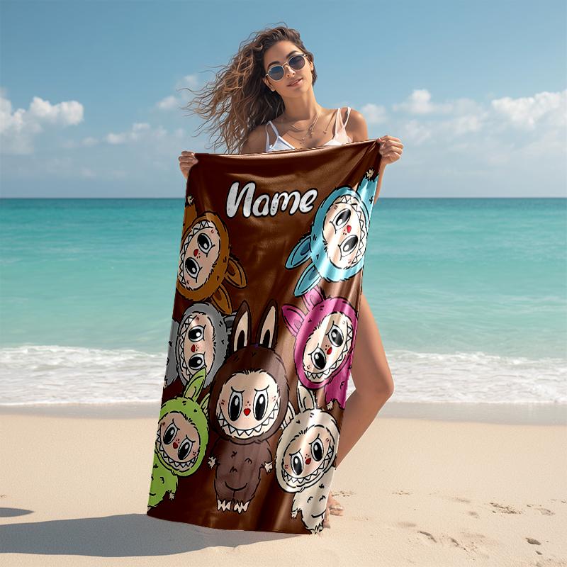 Personalized customized proof beach towel with Lububu pattern - soft, absorbent,quick-drying,perfect swimming,camping&bathing