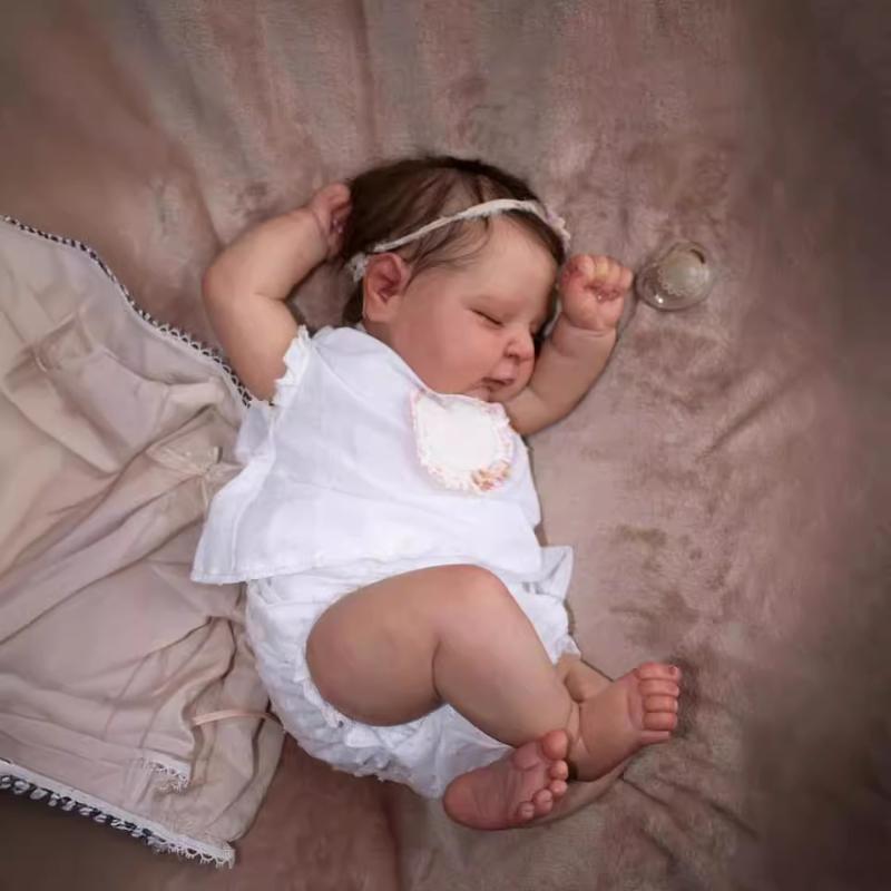 50cm Reborn Doll Peaches Soft Cloth Body and Full Silicone Lifelike Newborn Doll with 3D Multiple Layers Painted Visible Veins Baby Doll Toys for Kids
