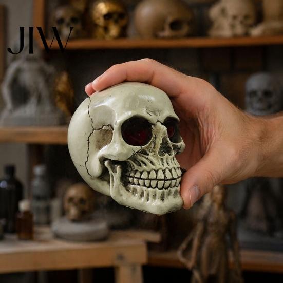 Realistische menschliche Totenkopf-Replik Harzfigurine, Kopfmodell, Gruselige Halloween-Gothic-Stil-Innenraumakzente Statue für Innenkamin Küche