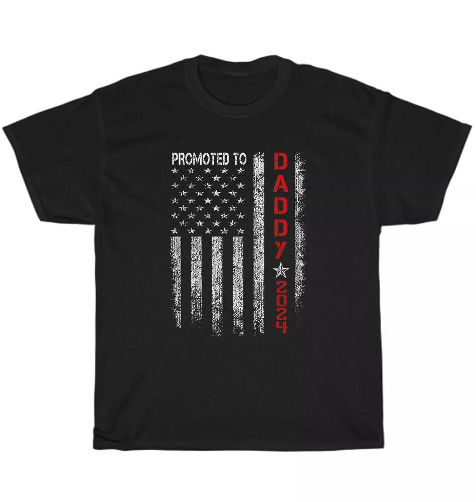 Patriotic Promoted To Daddy Est 2024 First Time Dad US Flag Father s Day T-Shirt Unisex T-Shirt L