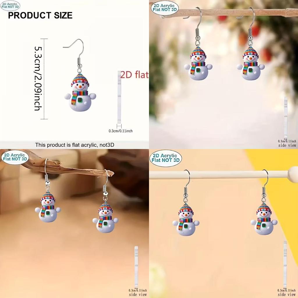 Acrylic Cartoon Snowman Earrings With Silver Studs For Casual Daywear