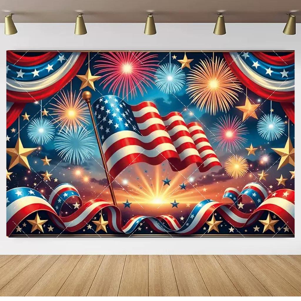 Sfondo Fotografico Patriottico per il 4 Luglio, Stendardo per il Giorno dell'Indipendenza Americana, Decorazione Photo Booth con Stelle e Strisce.