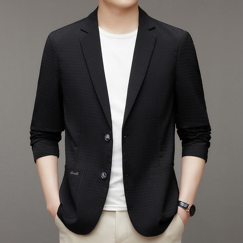 

Мужской костюм, летний, тонкий, ледяной, шелковый, деловой, повседневный, солнцезащитный костюм, высококачественный, тонкий, формальный пиджак M