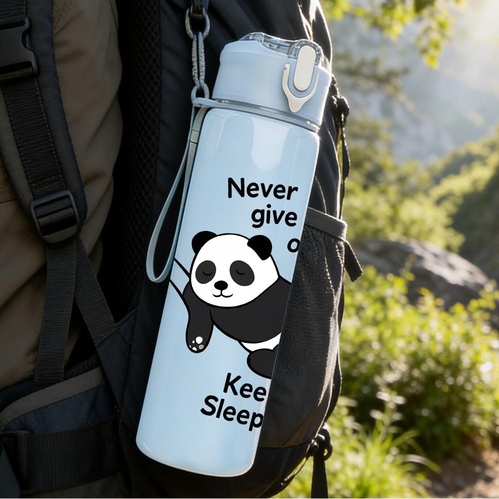 1PC Never Wake Up Sleeping Panda 750ml Color Plastic Sports Water Bottle Leakproof Flip Straw Lid Suitable for Sports Office Home Use