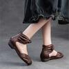 Johnature Genuine Leather Comfortable Breathable Sandals Peep Toe Low Heel Versatile Retro Women's Shoes