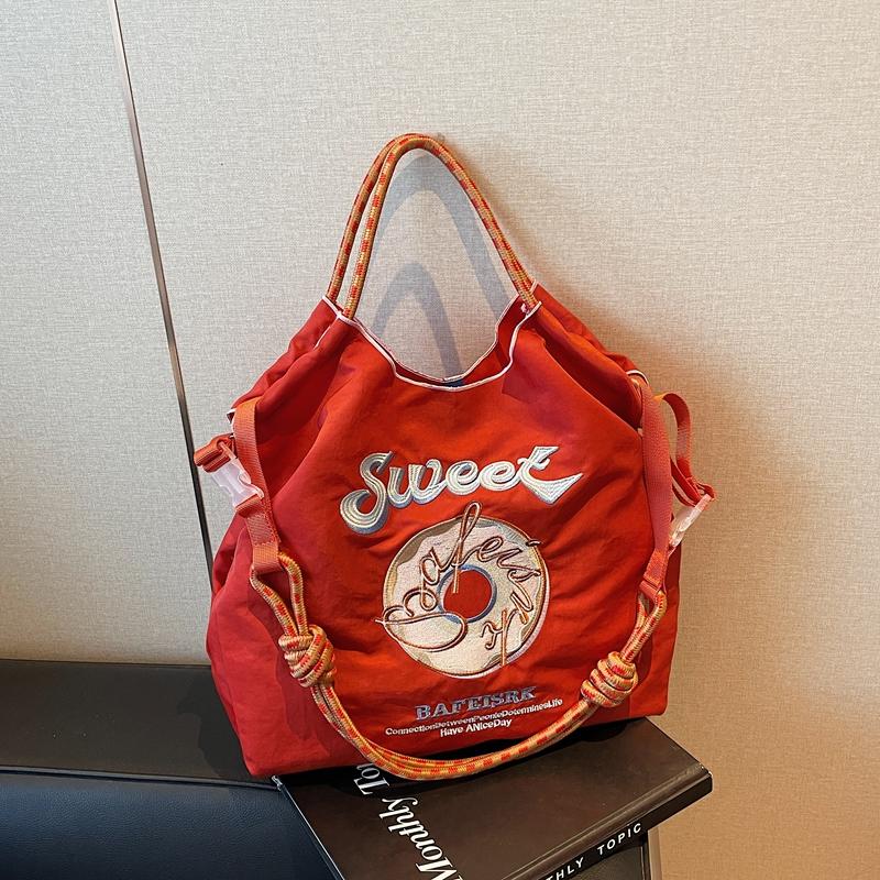 Fashion Solid Exquisite Embroidery Donut Sweet Shoulder Bags for Women 2026 Hot Sale Large Capacity Portable Elegant Tote Bags