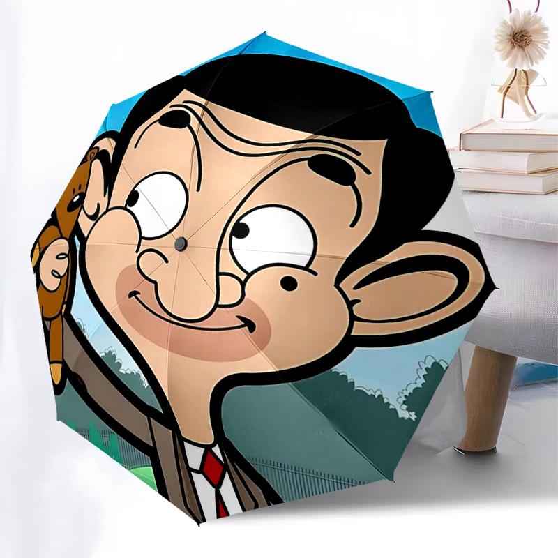 Ombrello da Viaggio a Tema Mr. Bean - 8 Stecche, Apertura e Chiusura Automatica, Design Pieghevole Portatile, Ombrello Compatto ed Elegante Adatto per Esterni