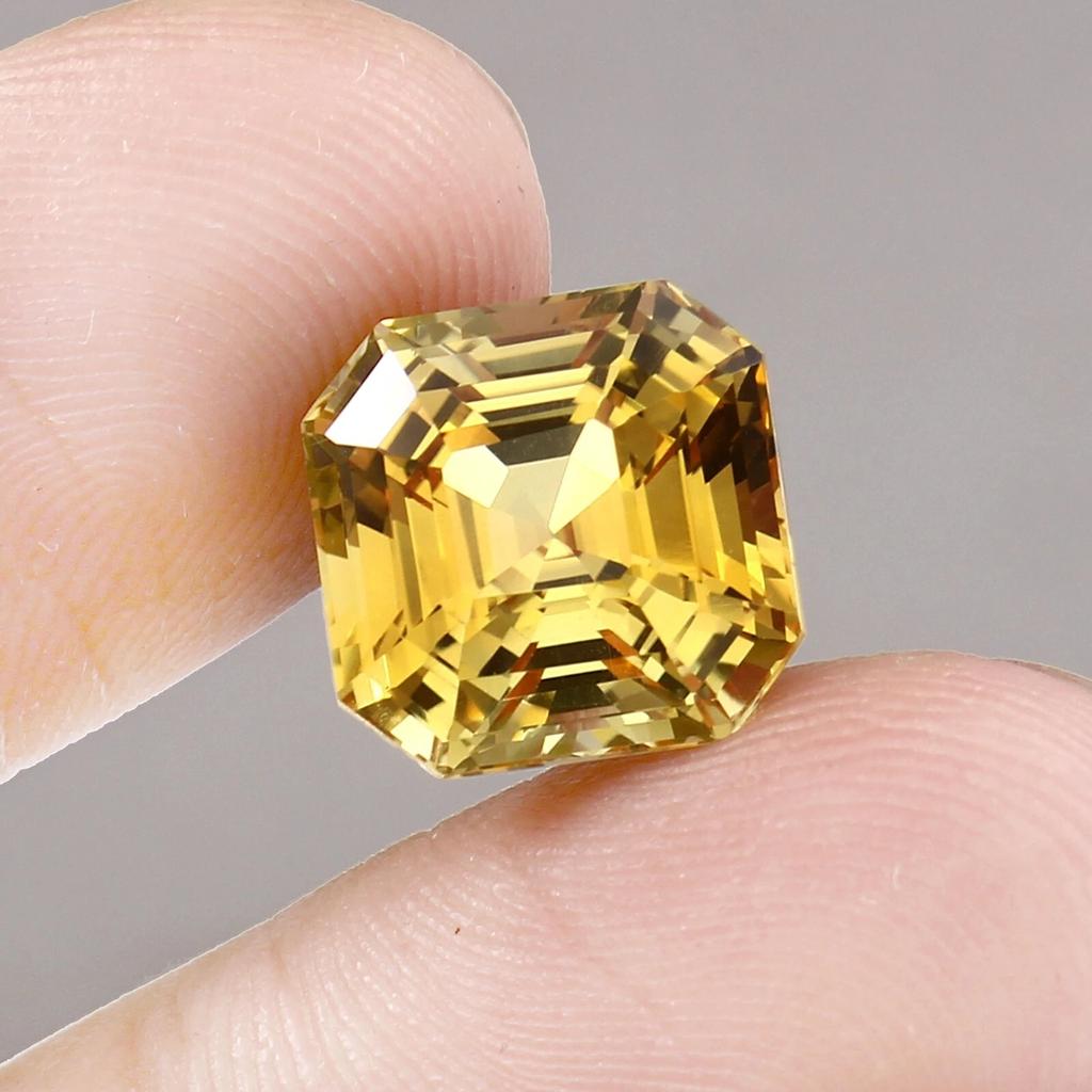 Natural Yellow Sapphire Loose Gemstone Flawless Ceylon 11 Ct Asscher Shape September Birthstone Gift