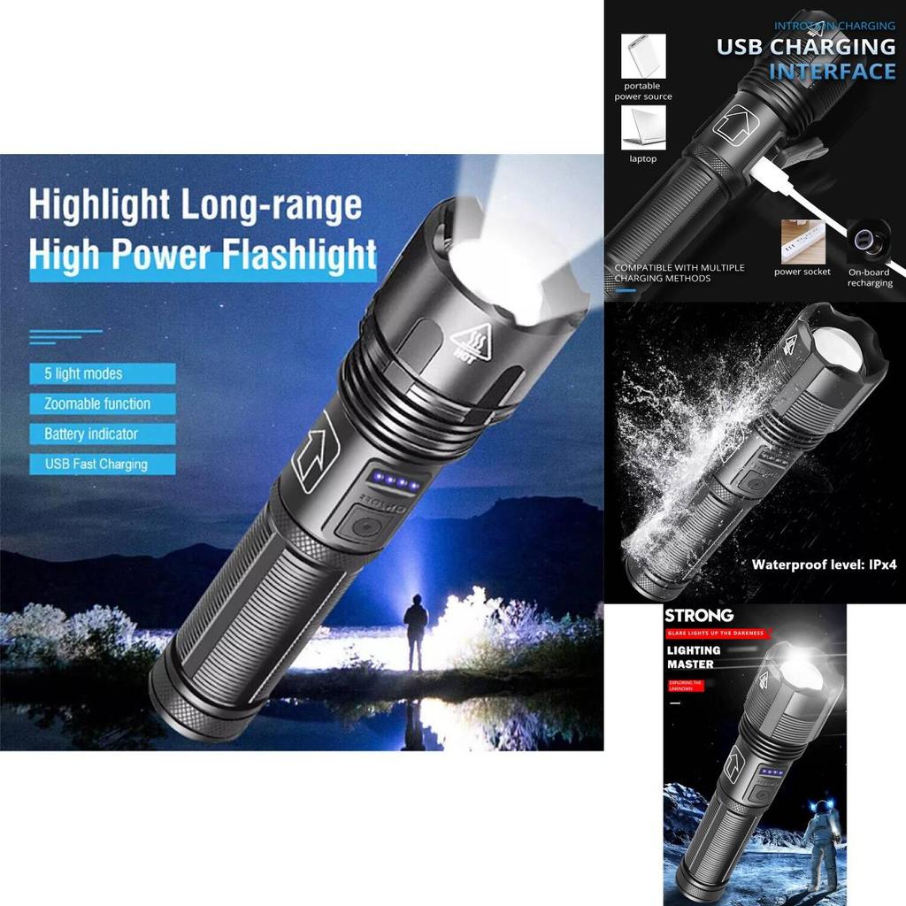 Powerful Xhp50 Led Flashlight With Usb Rechargeable Feature Ideal For Outdoor Camping And Emergency Situations