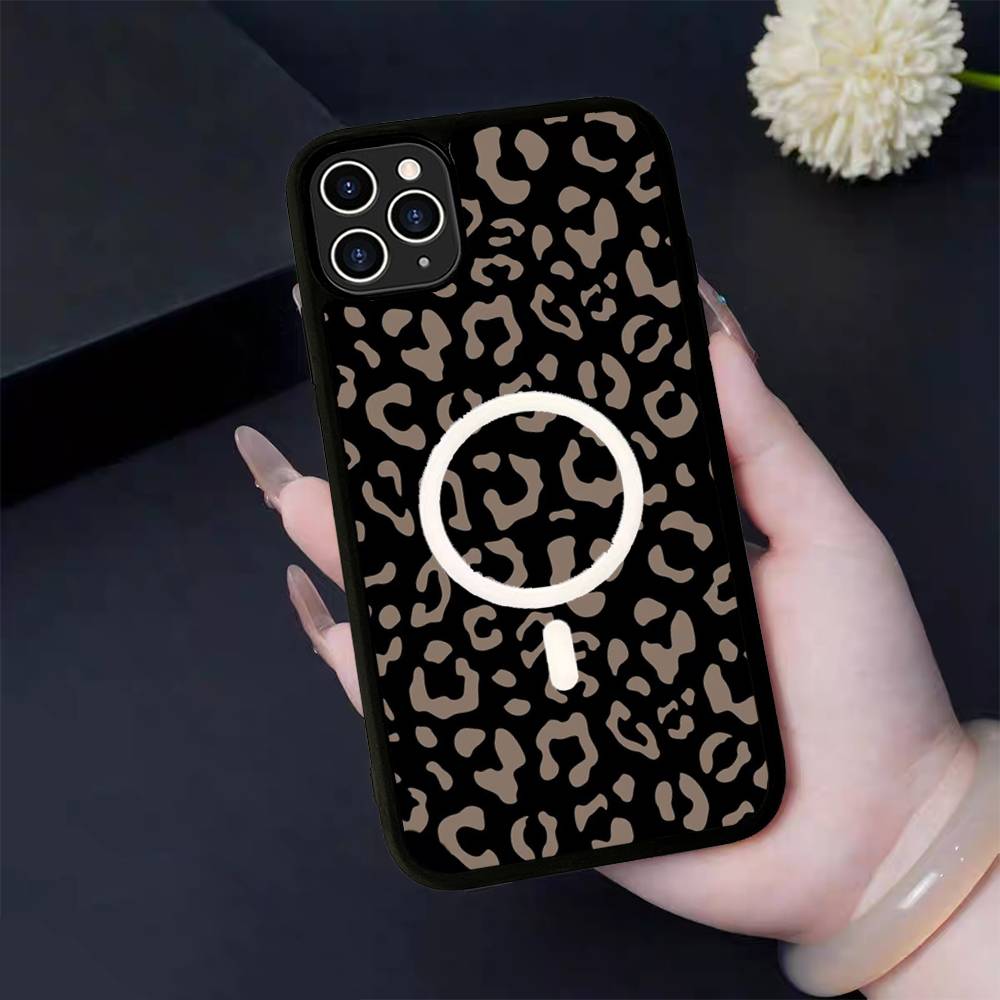 Leopard Cheetah Print For Magsafe Magnetic Phone Case Wireless PC+TPU For IPhone 11 12 13 14 15 16 17 Pro Max Plus