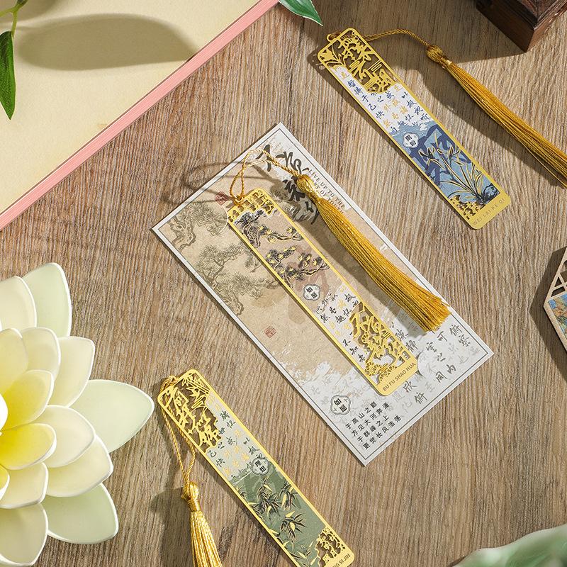 Retro Metal Bookmark Hollow Bronzing Book Mark With Tassel For Reader Writers Lovers Students Stationery Gifts School Supplies