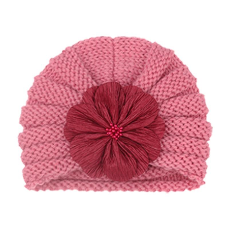 New Children's Autumn and Winter Warm Knitted Hat, Baby Fashion Match Flower Pullover Hat