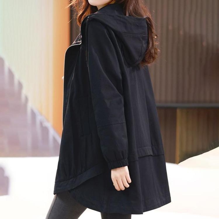 Kapuzen Große Größe Lässig Locker Damen Windjacke Jacke Mantel Vielseitig Mittellang Frühling und Herbst
