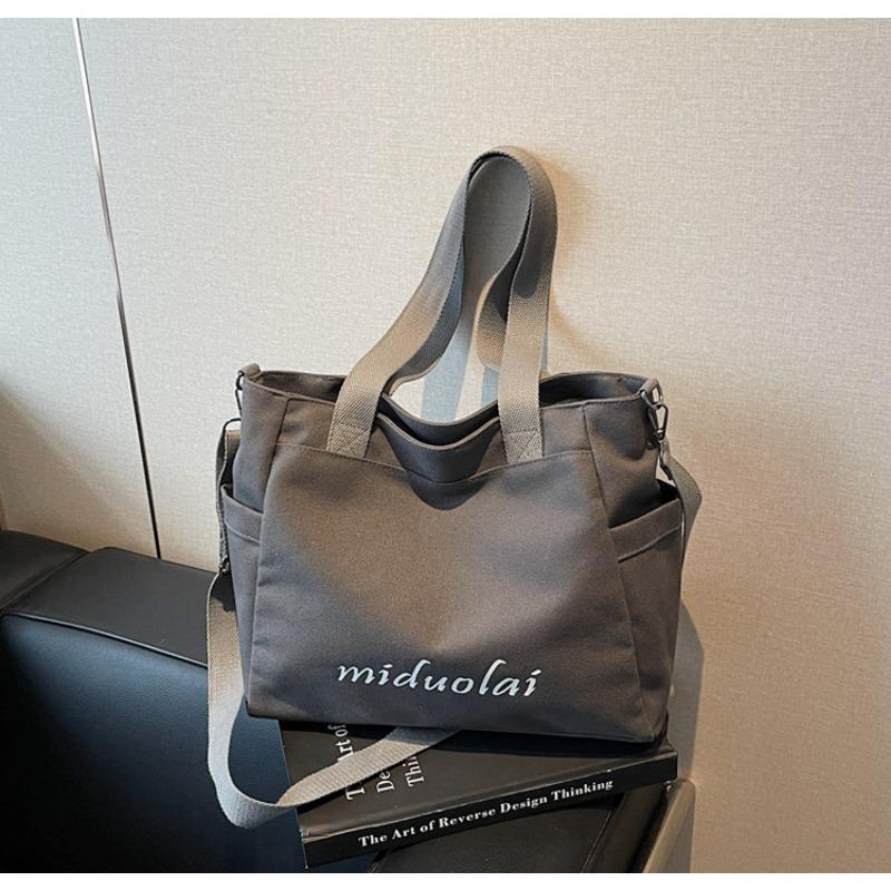 Simple canvas tote bag women's leisure large-capacity shoulder tote bag versatile class commuter messenger bag