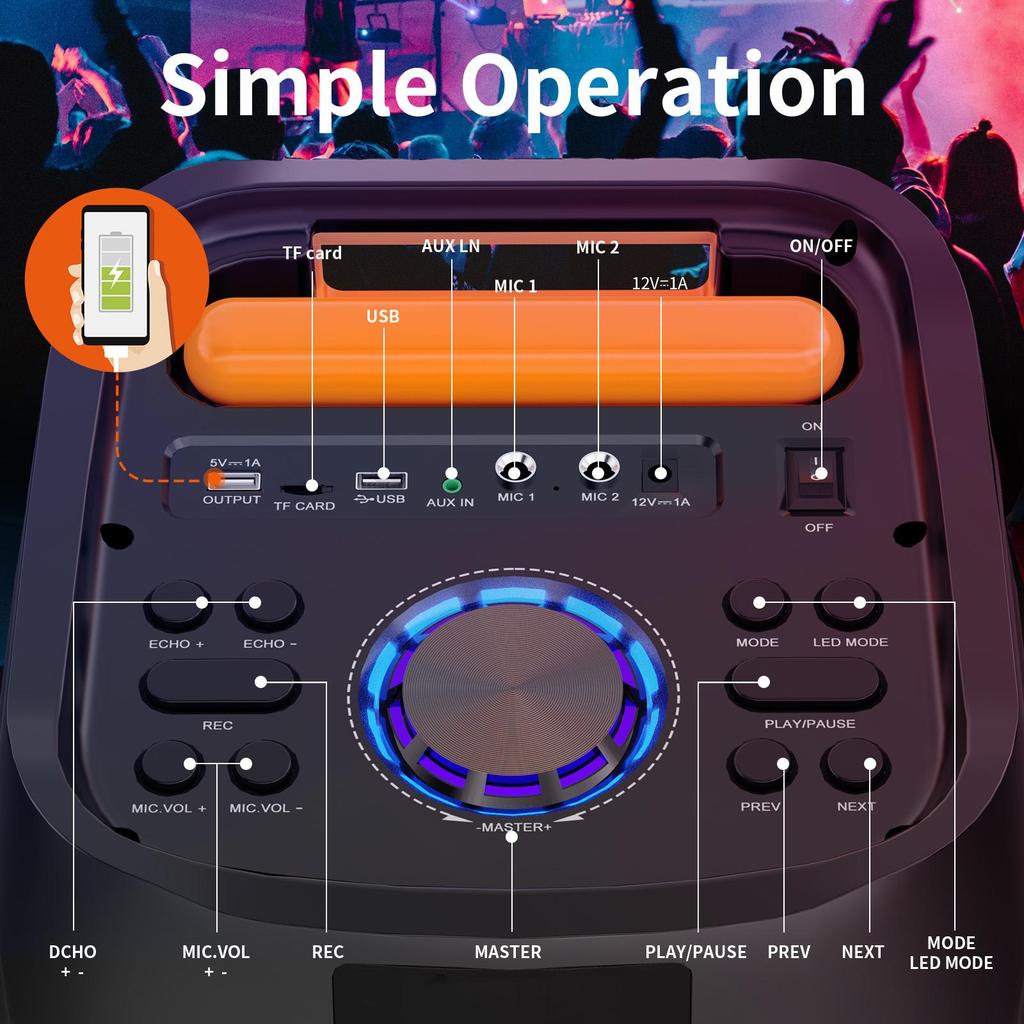 Karaoke Machine with 2 Wireless Microphones, 24" Big Portable Bluetooth Speaker for Adults with RGB Light PA System Treble & Bass
